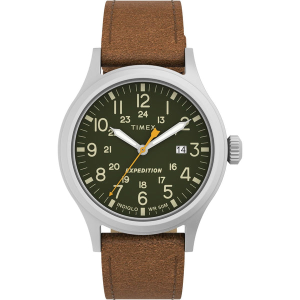 Timex Men's Expedition Scout 40mm Watch ¨C Silver-Tone Case Green Dial with Brown Leather Strap EasyOptionXY LLC