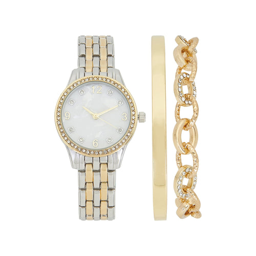 Time and Tru Women's Two Tone Round Watch and Link and Bangle Bracelet Set, 3-Piece EasyOptionXY LLC