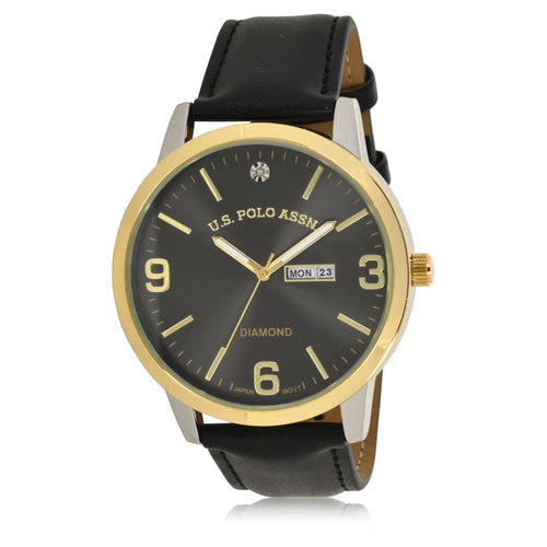 U.S. Polo Assn. Adult Male Classic Watch with Gold Bezel (USC50586WM) EasyOptionXY LLC