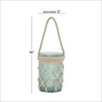 DecMode Blue Glass Decorative Candle Lantern with Rope Handle EasyOptionXY LLC