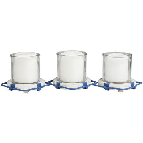 DecMode 3 Candle Blue Metal Buoy Distressed 3 Linked Candle Holder with White Wood Accents EasyOptionXY LLC