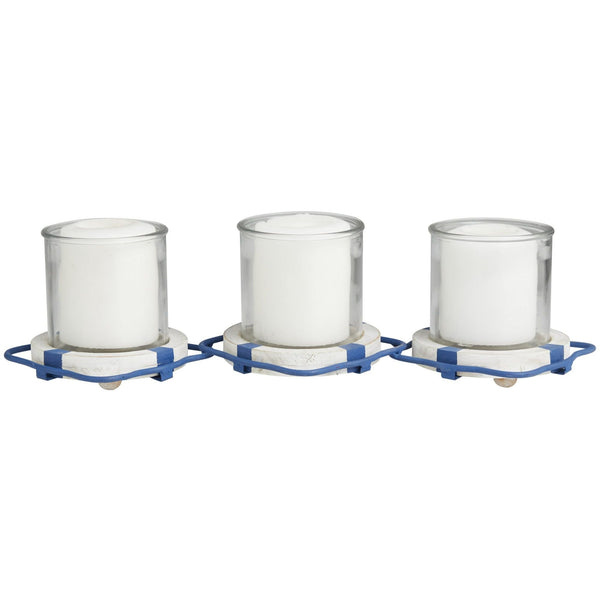 DecMode 3 Candle Blue Metal Buoy Distressed 3 Linked Candle Holder with White Wood Accents EasyOptionXY LLC