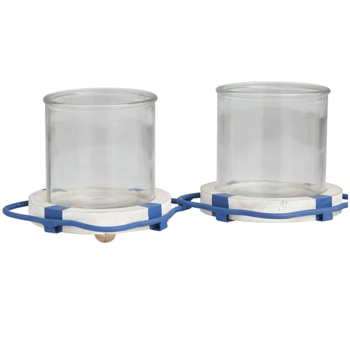 DecMode 3 Candle Blue Metal Buoy Distressed 3 Linked Candle Holder with White Wood Accents EasyOptionXY LLC