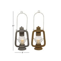 DecMode 9"W, 23"H Rustic Lantern, Grey, 2 - Pieces EasyOptionXY LLC