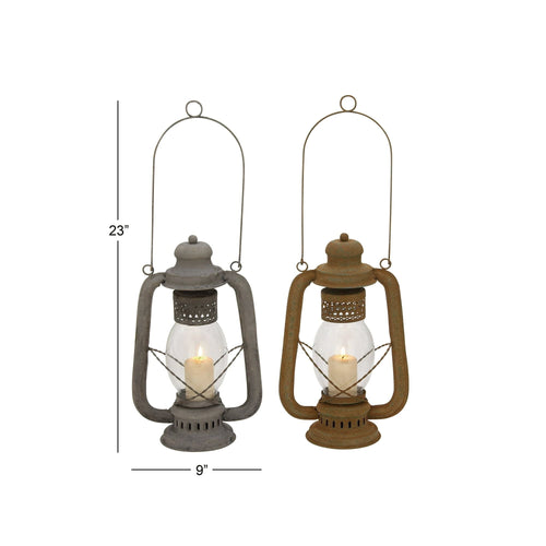 DecMode 9"W, 23"H Rustic Lantern, Grey, 2 - Pieces EasyOptionXY LLC