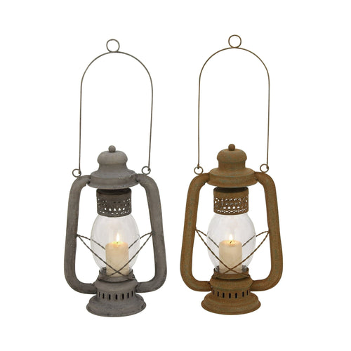 DecMode 9"W, 23"H Rustic Lantern, Grey, 2 - Pieces EasyOptionXY LLC