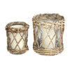 DecMode 2 Candle Glass Handmade Candle Holder with Brown Rattan Woven Exterior, Set of 2 EasyOptionXY LLC
