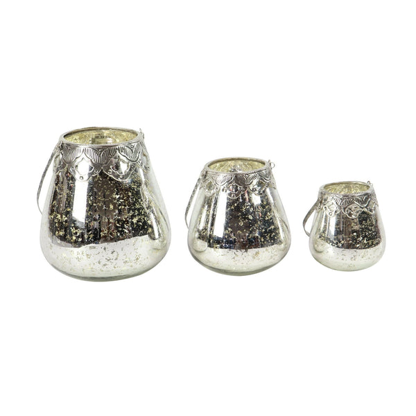 DecMode 3 Holder Silver Glass Decorative Candle Lantern, Set of 3 EasyOptionXY LLC