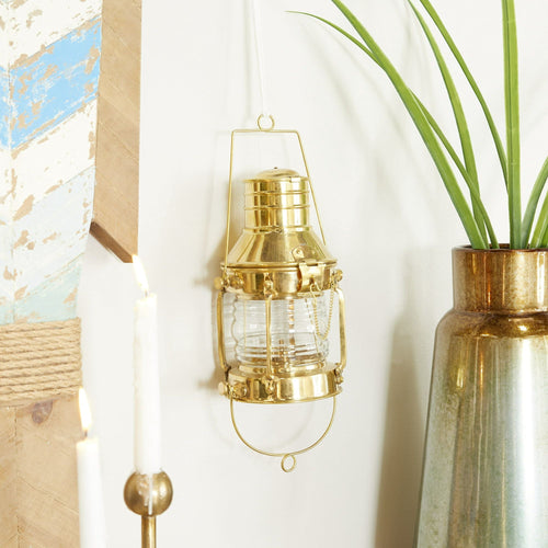 DecMode Gold Brass Decorative Candle Lantern with Handle EasyOptionXY LLC