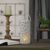 9" White Battery Operated Faux Flame LED Tabletop Lantern EasyOptionXY LLC