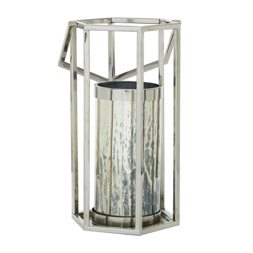 DecMode Indoor 10"W, 18"H Contemporary Stainless Steel Lantern, Silver, 1 - Piece EasyOptionXY LLC