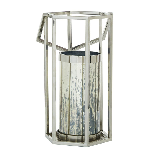 DecMode Indoor 10"W, 18"H Contemporary Stainless Steel Lantern, Silver, 1 - Piece EasyOptionXY LLC
