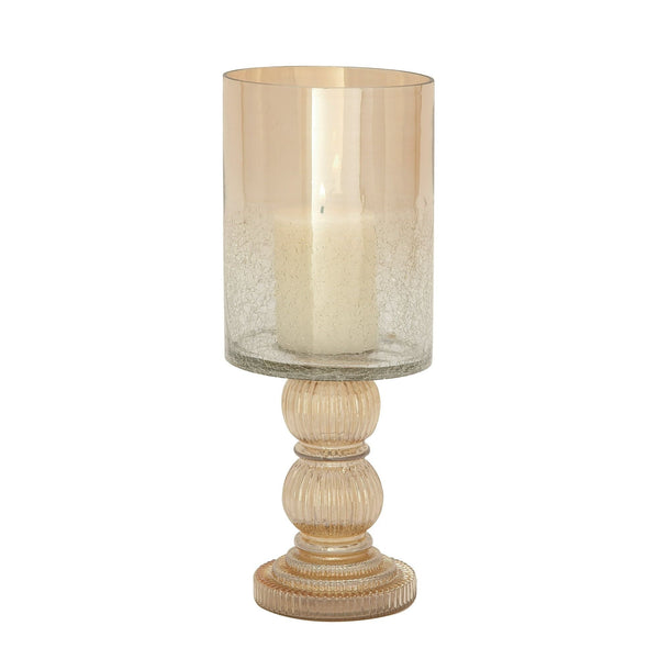DecMode Gold Glass Handmade Turned Style Pillar Hurricane Lamp with Faux Mercury Glass Finish EasyOptionXY LLC