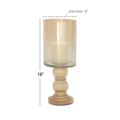 DecMode Gold Glass Handmade Turned Style Pillar Hurricane Lamp with Faux Mercury Glass Finish EasyOptionXY LLC
