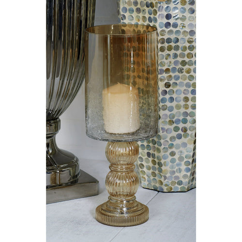 DecMode Gold Glass Handmade Turned Style Pillar Hurricane Lamp with Faux Mercury Glass Finish EasyOptionXY LLC