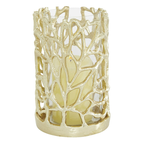DecMode Gold Aluminum Decorative Candle Lantern with Coral Pattern EasyOptionXY LLC