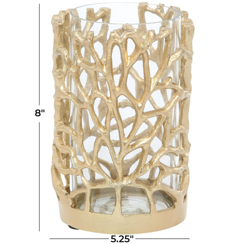 DecMode Gold Aluminum Decorative Candle Lantern with Coral Pattern EasyOptionXY LLC