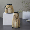 The Novogratz Brown Wicker Handmade Slatted Frame Decorative Candle Lantern with Handle EasyOptionXY LLC