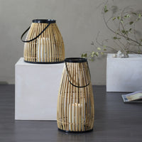 The Novogratz Brown Wicker Handmade Slatted Frame Decorative Candle Lantern with Handle EasyOptionXY LLC
