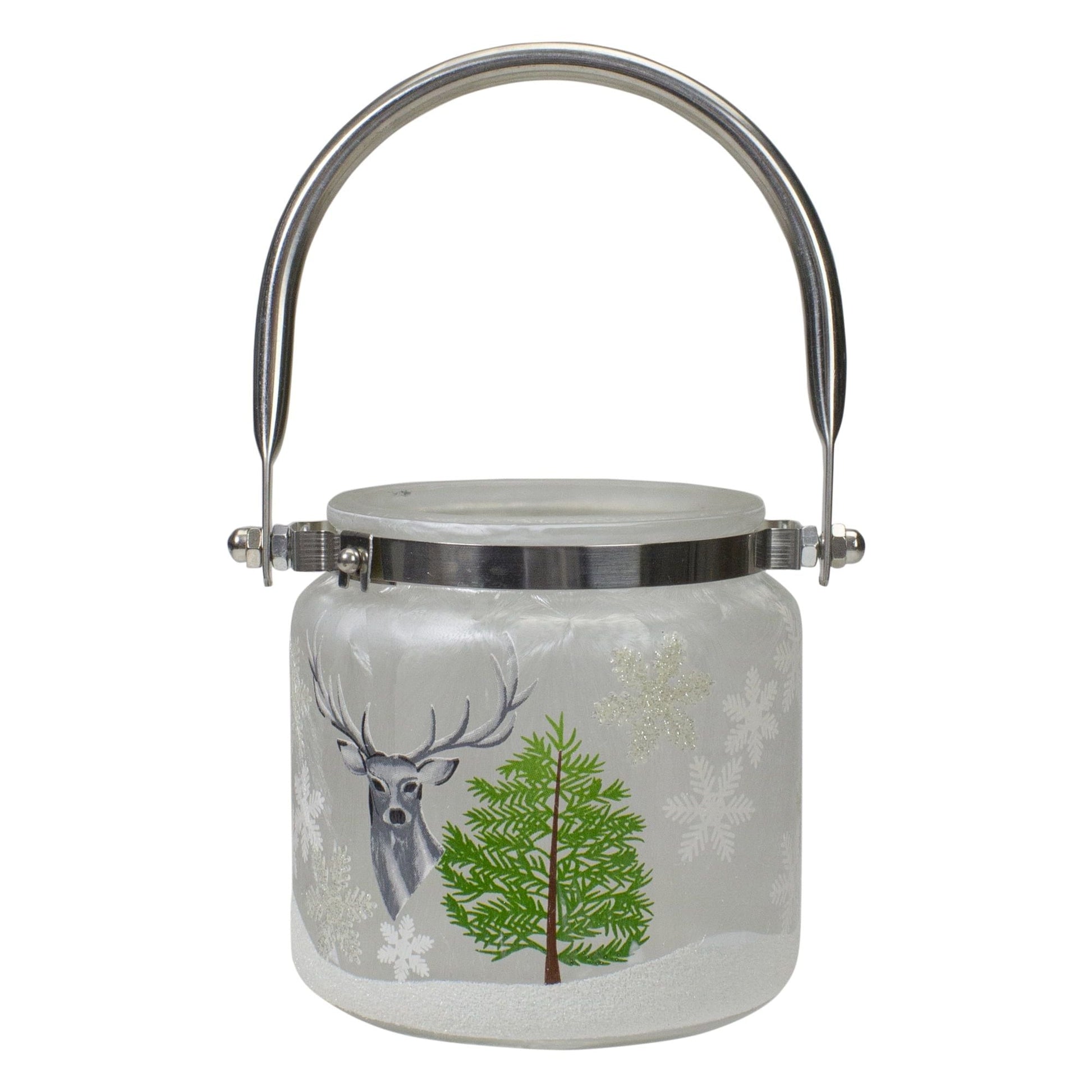 4" Deer Pine and Snowflakes Hand Painted Flameless Glass Candle Lantern EasyOptionXY LLC