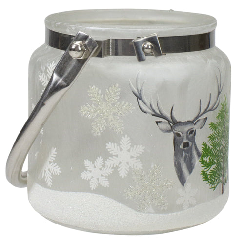 4" Deer Pine and Snowflakes Hand Painted Flameless Glass Candle Lantern EasyOptionXY LLC