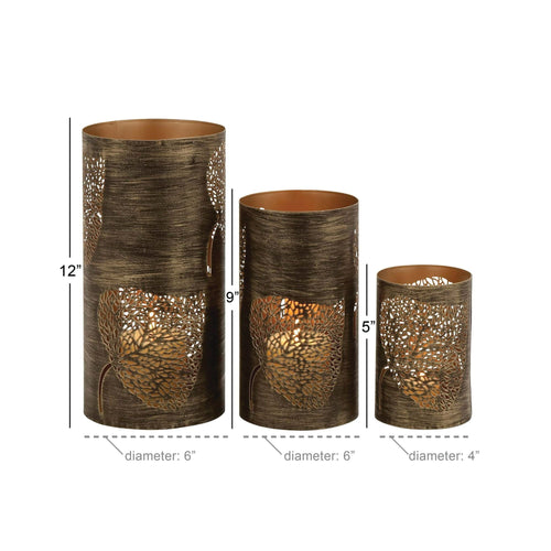 DecMode 3 Holder Copper Metal Leaf Decorative Candle Lantern, Set of 3 EasyOptionXY LLC