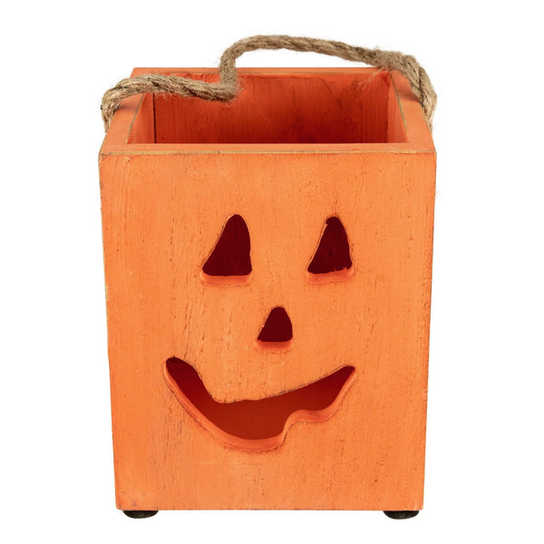 Northlight 6.25" Small Orange Wood Jack O Lantern Halloween Candle Lantern EasyOptionXY LLC