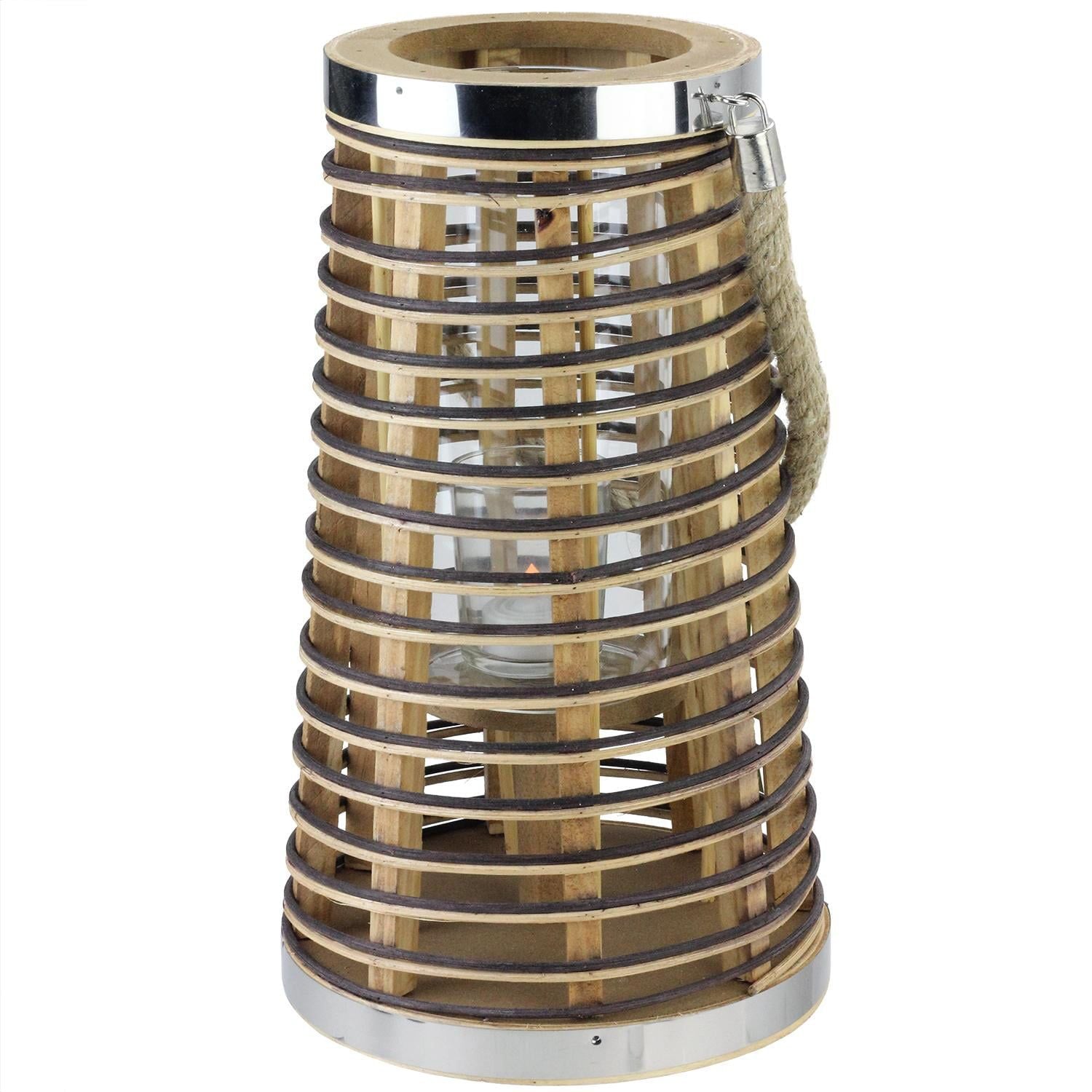 12.75" Rustic Chic Tapered Cylinderical Rattan Candle Holder Lantern with Jute Handle EasyOptionXY LLC