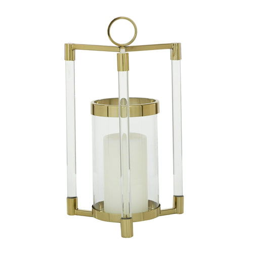The Novogratz Gold Stainless Steel Decorative Candle Lantern with Acrylic Accents EasyOptionXY LLC