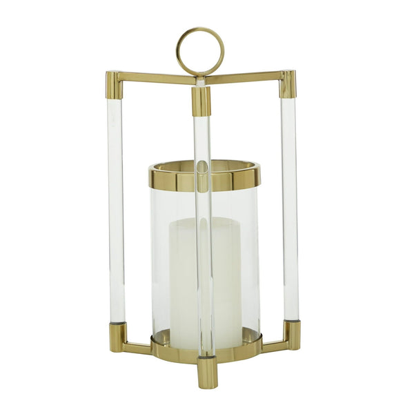 The Novogratz Gold Stainless Steel Decorative Candle Lantern with Acrylic Accents EasyOptionXY LLC