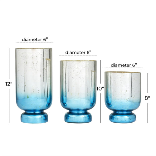 DecMode 3-Slot Silver Glass Pillar Hurricane Lamp with Ombre Effect, Set of 3 EasyOptionXY LLC