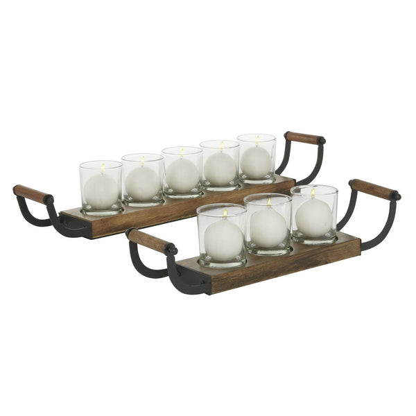 DecMode 8 Holder Brown Wood Tealight Candelabra, Set of 2 EasyOptionXY LLC