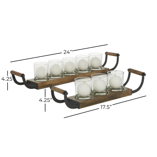 DecMode 8 Holder Brown Wood Tealight Candelabra, Set of 2 EasyOptionXY LLC