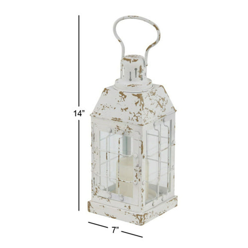 DecMode 7"W, 14"H Vintage Lantern, White, 1 - Piece EasyOptionXY LLC