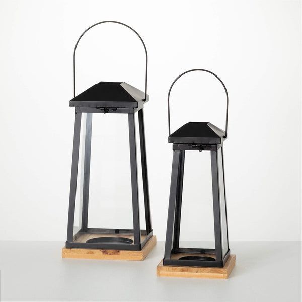 Sullivans 17.75" & 14.75" Black Metal & Wood Lantern Set of 2 EasyOptionXY LLC