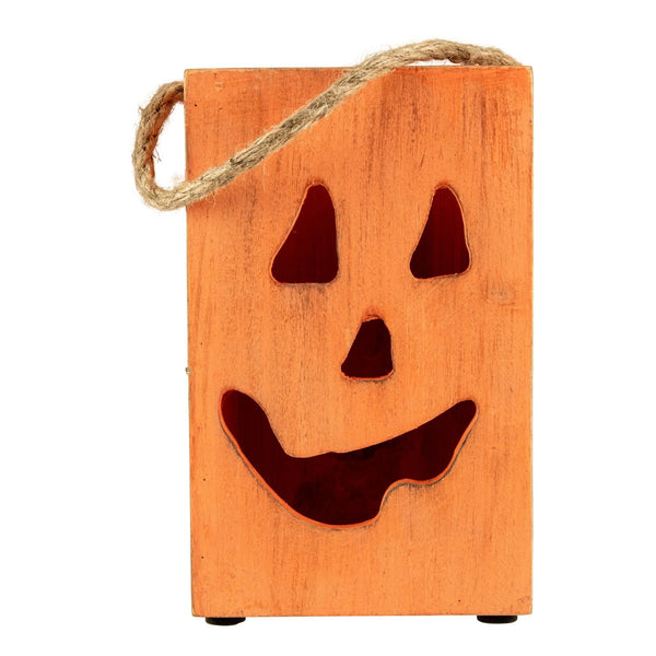 Northlight 8" Orange Wood Jack O Lantern Halloween Candle Lantern EasyOptionXY LLC