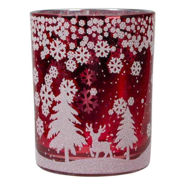 Northlight 5" Red and Shiny Silver Deer in Winter Woods Flameless Candle Holder EasyOptionXY LLC