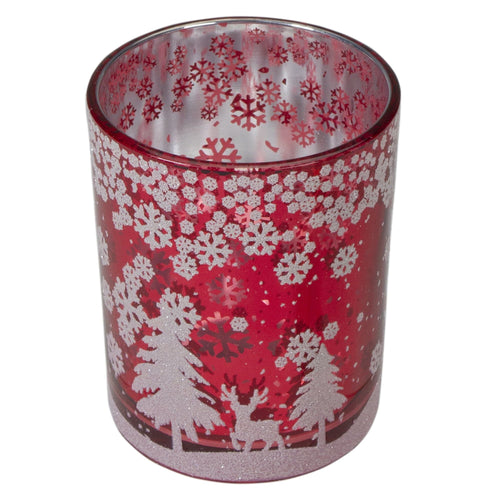 Northlight 5" Red and Shiny Silver Deer in Winter Woods Flameless Candle Holder EasyOptionXY LLC