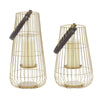 DecMode 2 Holder Gold Metal Decorative Candle Lantern with Leather Straps, Set of 2 EasyOptionXY LLC
