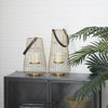 DecMode 2 Holder Gold Metal Decorative Candle Lantern with Leather Straps, Set of 2 EasyOptionXY LLC