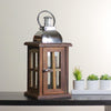 18" Modern Sheesham Wood Candle Lantern with Silver Metal Handle EasyOptionXY LLC