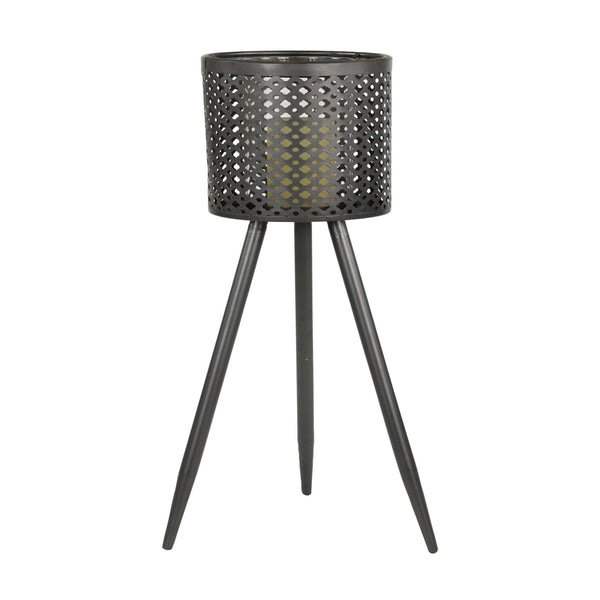 Decmode Large Round Pierced Black Metal Lantern Candle Holder with Tripod Base & Quatrefoil Pattern, 8' x 31' EasyOptionXY LLC