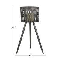 Decmode Large Round Pierced Black Metal Lantern Candle Holder with Tripod Base & Quatrefoil Pattern, 8' x 31' EasyOptionXY LLC