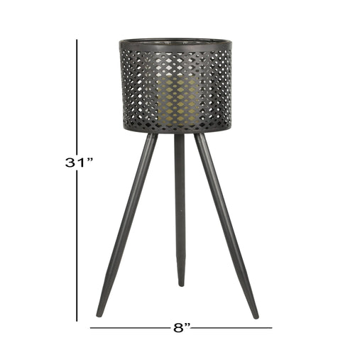 Decmode Large Round Pierced Black Metal Lantern Candle Holder with Tripod Base & Quatrefoil Pattern, 8' x 31' EasyOptionXY LLC