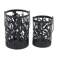 Decmode Eclectic 11 And 14 Inch Round Black Iron Candle Lanterns - Set of 2 EasyOptionXY LLC