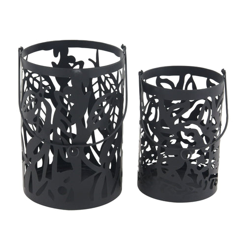 Decmode Eclectic 11 And 14 Inch Round Black Iron Candle Lanterns - Set of 2 EasyOptionXY LLC