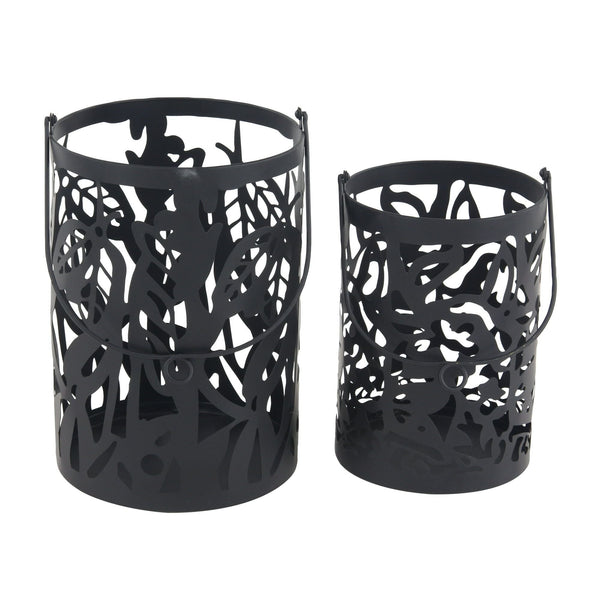 Decmode Eclectic 11 And 14 Inch Round Black Iron Candle Lanterns - Set of 2 EasyOptionXY LLC