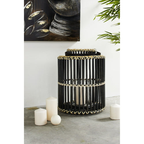Decmode - 14' x 18' Large Cylindrical Black Rattan Rustic Lantern, Birdcage Shape EasyOptionXY LLC