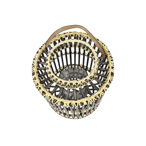 Decmode - 14' x 18' Large Cylindrical Black Rattan Rustic Lantern, Birdcage Shape EasyOptionXY LLC