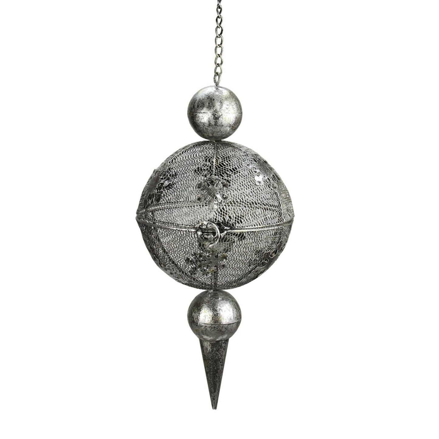 18" Silver Distressed Antique Metal Snowflake and Mesh Finial Hanging Tealight Candle Lantern EasyOptionXY LLC